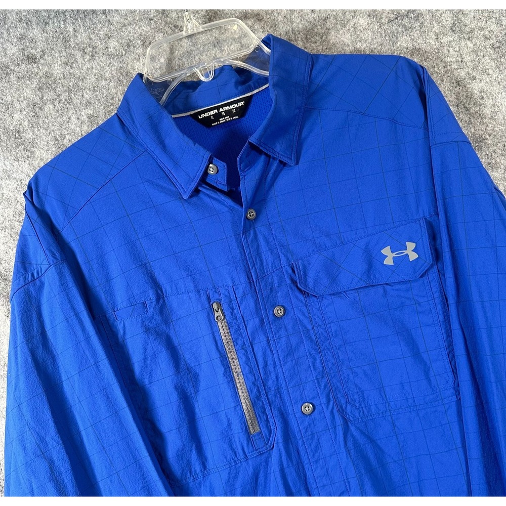 Under Armour Fish Hunter Shirt Mens XL Blue Plaid Vented Fishing Long Sleeve UPF